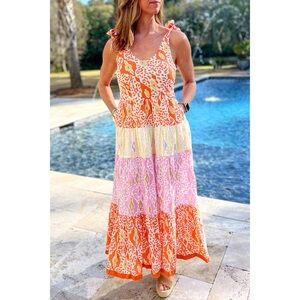 Orange Leopard Colorblock Maxi